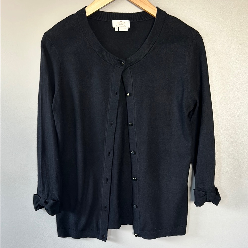Kate Spade Somerset Bow Cardigan Cashmere Blend Size Small‎ Black
